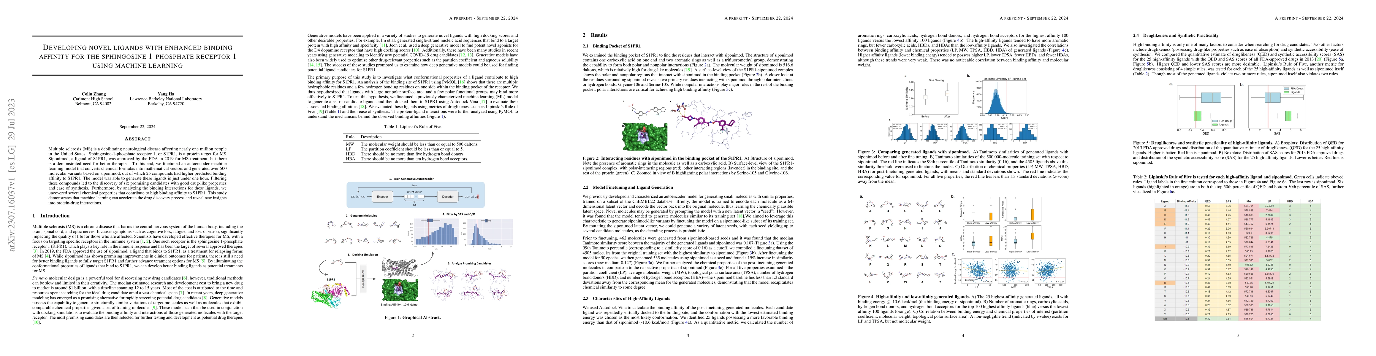 Thumbnail for Developing novel ligands with enhanced binding affinity for the
  sphingosine 1-phosphate receptor 1 using machine learning