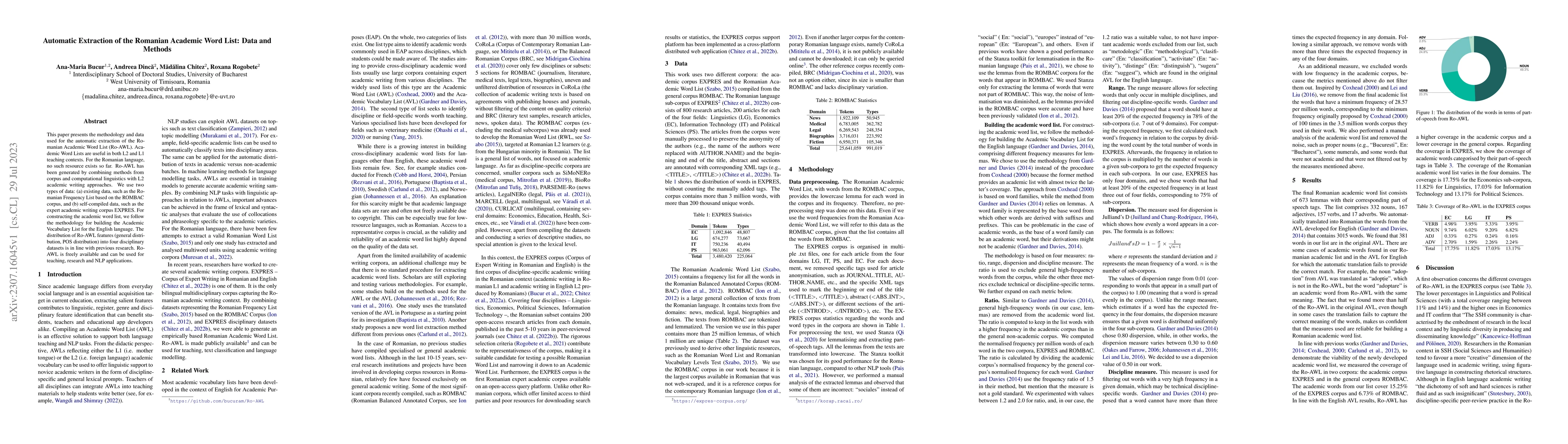 Thumbnail for Automatic Extraction of the Romanian Academic Word List: Data and
  Methods