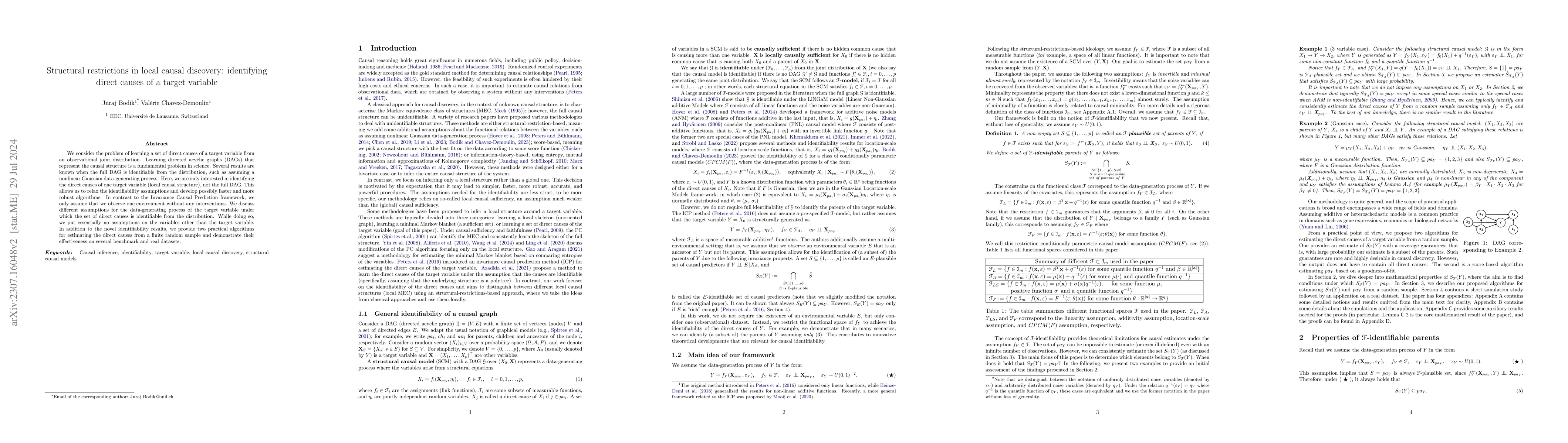 Thumbnail for Structural restrictions in local causal discovery: identifying direct
  causes of a target variable