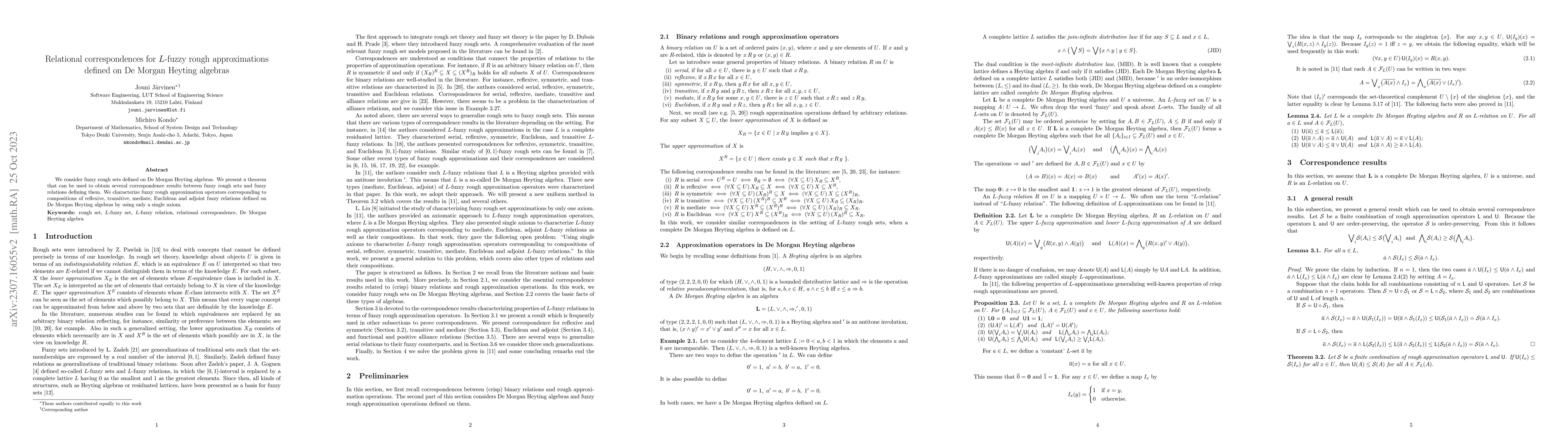 Thumbnail for Relational correspondences for L-fuzzy rough approximations defined on
  De Morgan Heyting algebras