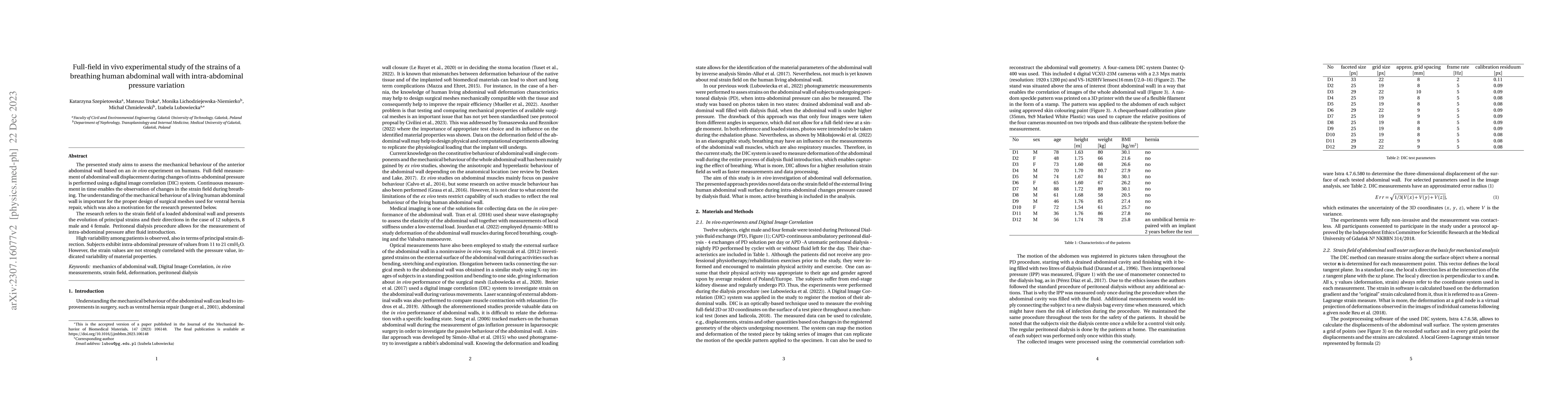 Thumbnail for Full-field in vivo experimental study of the strains of a breathing
  human abdominal wall with intra-abdominal pressure variation