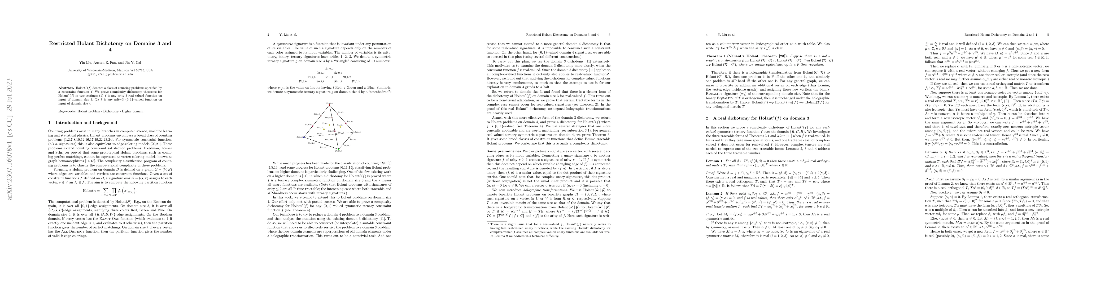 Thumbnail for Restricted Holant Dichotomy on Domains 3 and 4