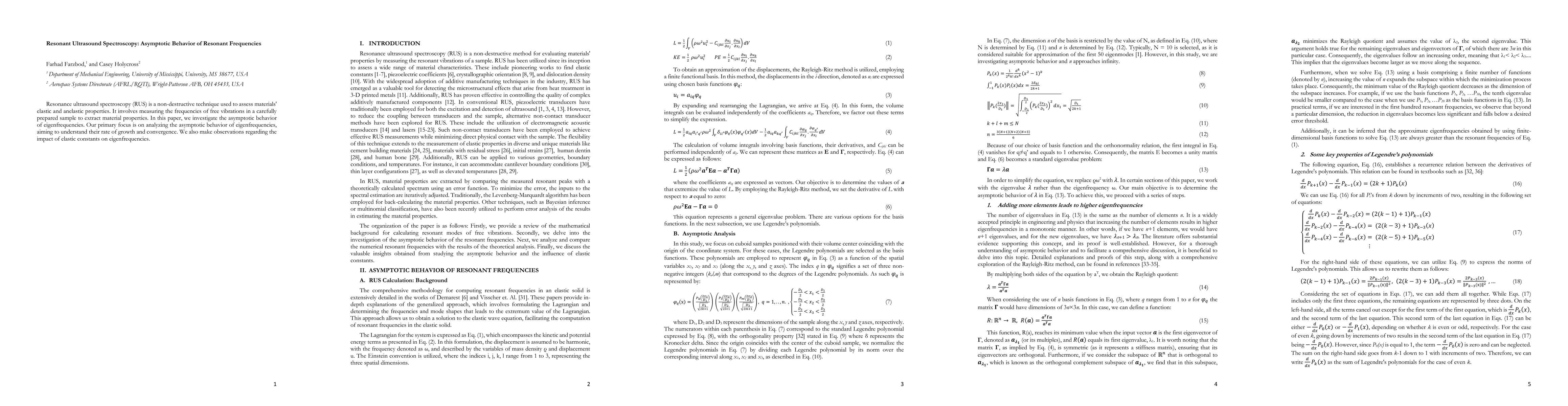 Thumbnail for Resonant Ultrasound Spectroscopy: Asymptotic Behavior of Resonant
  Frequencies