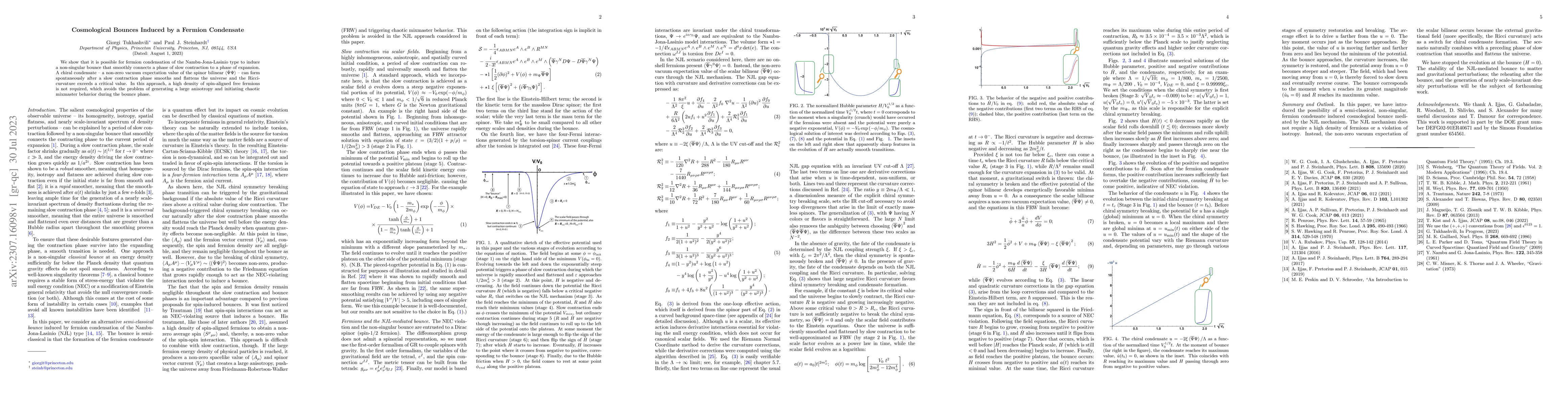 Thumbnail for Cosmological Bounces Induced by a Fermion Condensate
