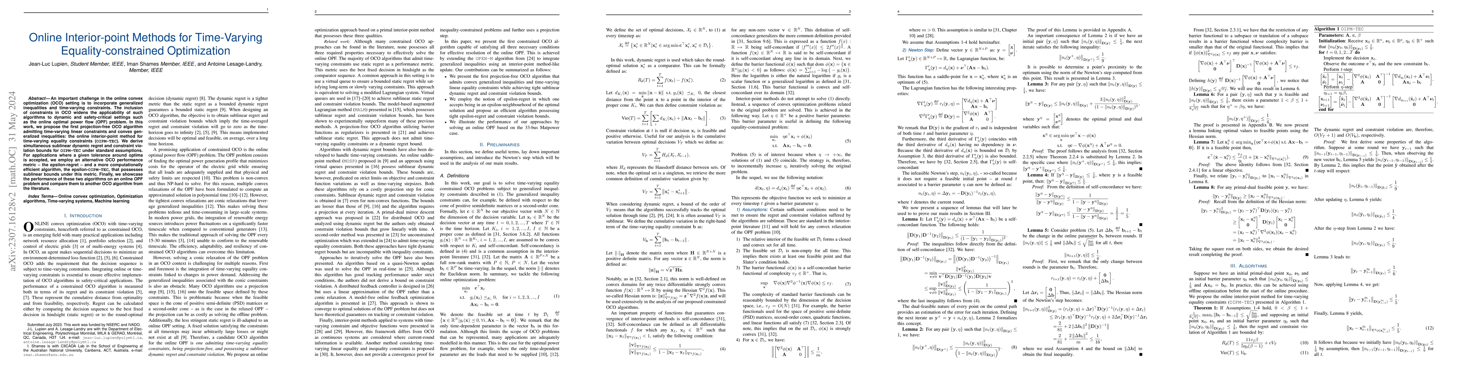 Thumbnail for Online Interior-point Methods for Time-varying Equality-constrained
  Optimization