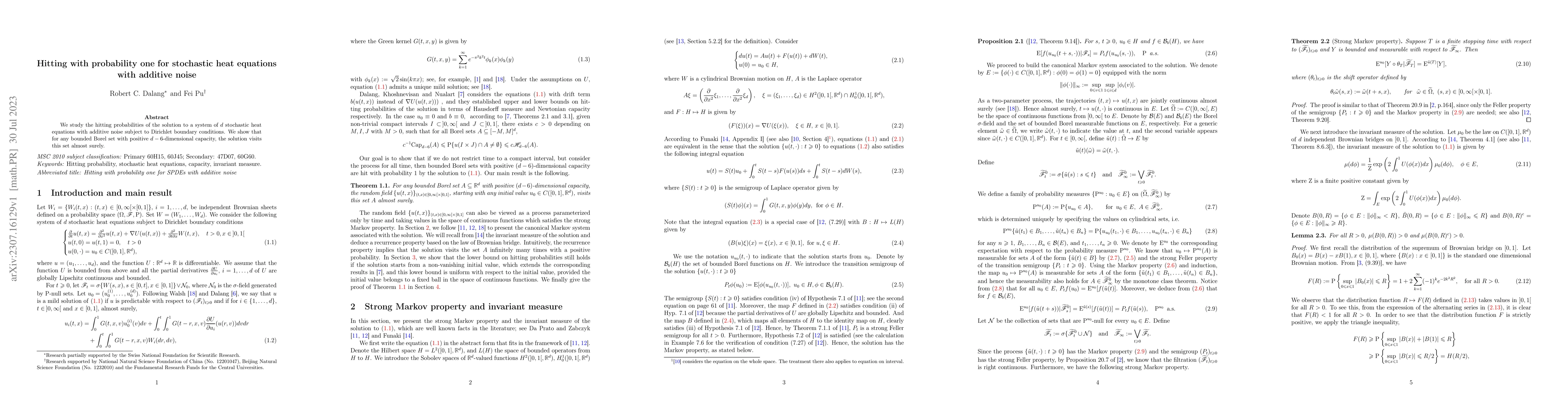 Thumbnail for Hitting with probability one for stochastic heat equations with additive
  noise