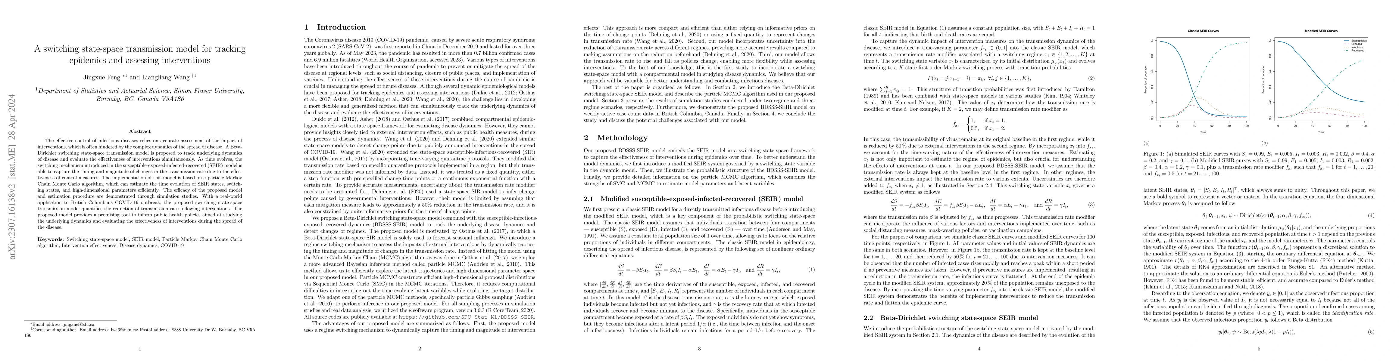 Thumbnail for A switching state-space transmission model for tracking epidemics and
  assessing interventions