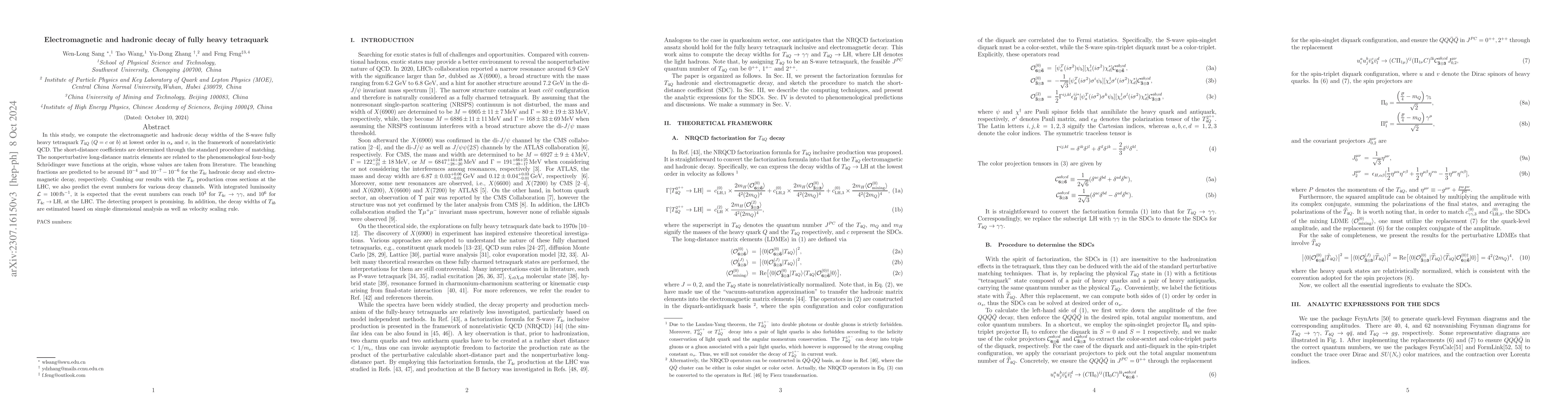 Thumbnail for Electromagnetic and hadronic decay of fully heavy tetraquark