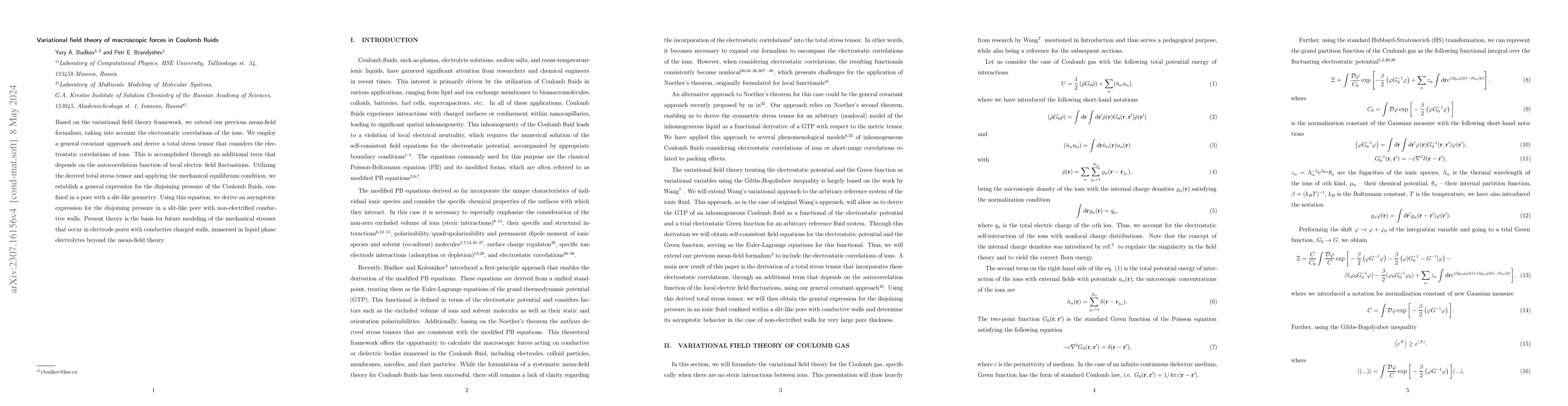 Thumbnail for Variational field theory of macroscopic forces in Coulomb fluids