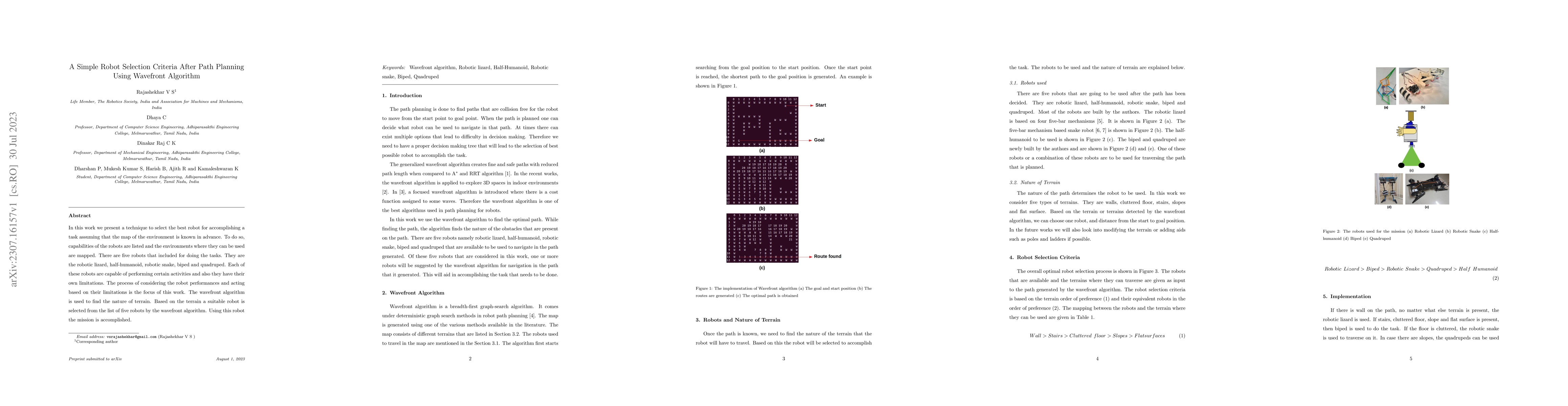 Thumbnail for A Simple Robot Selection Criteria After Path Planning Using Wavefront
  Algorithm