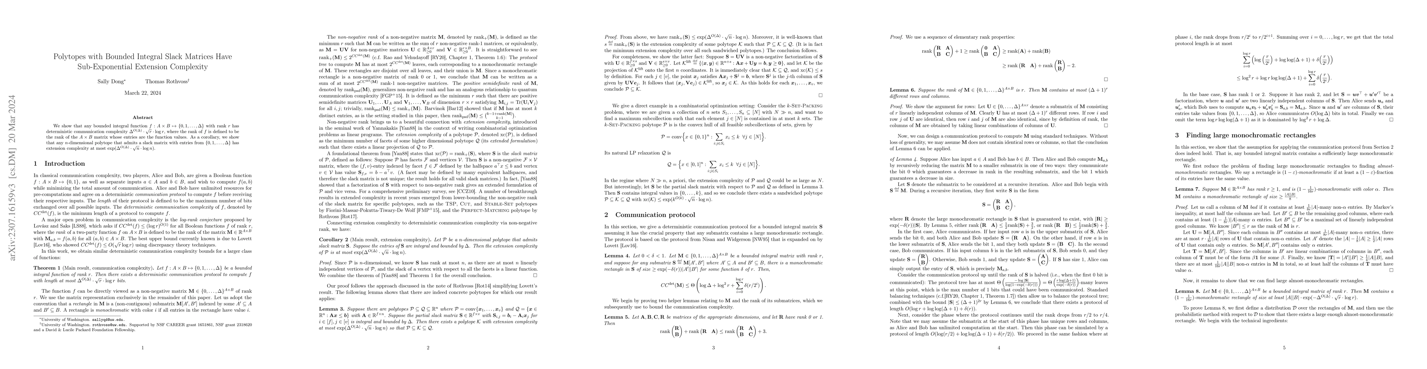 Thumbnail for Polytopes with Bounded Integral Slack Matrices Have Sub-Exponential
  Extension Complexity