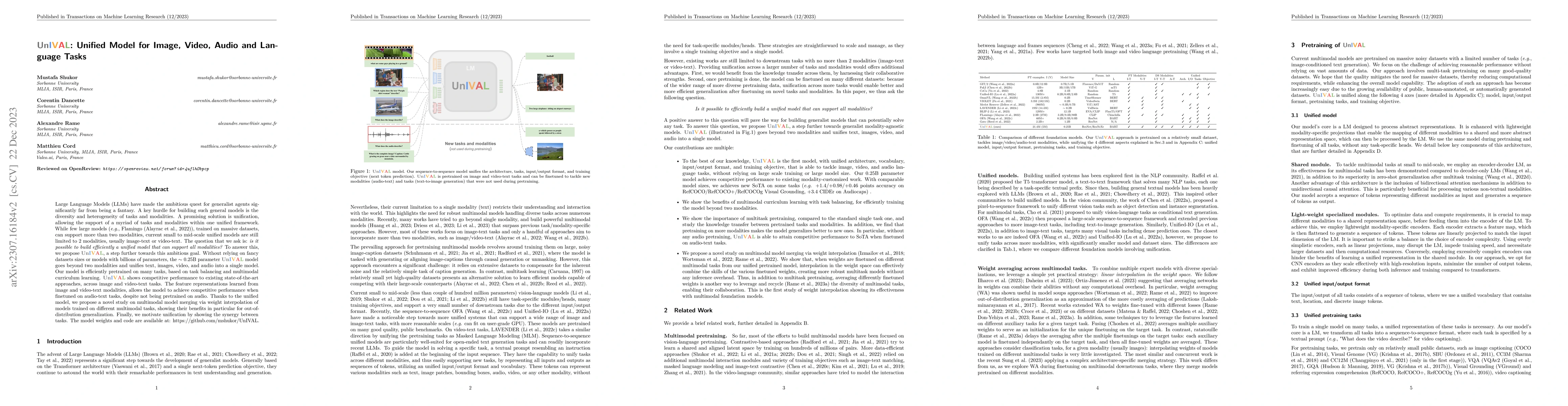 Thumbnail for UnIVAL: Unified Model for Image, Video, Audio and Language Tasks