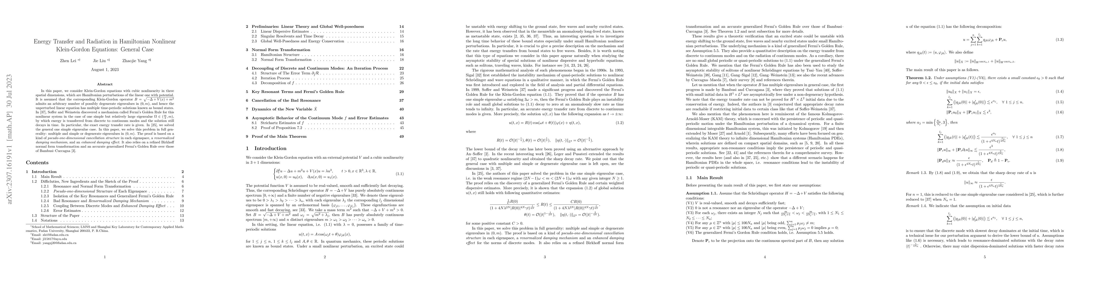 Thumbnail for Energy transfer and radiation in Hamiltonian nonlinear Klein-Gordon
  equations: general case