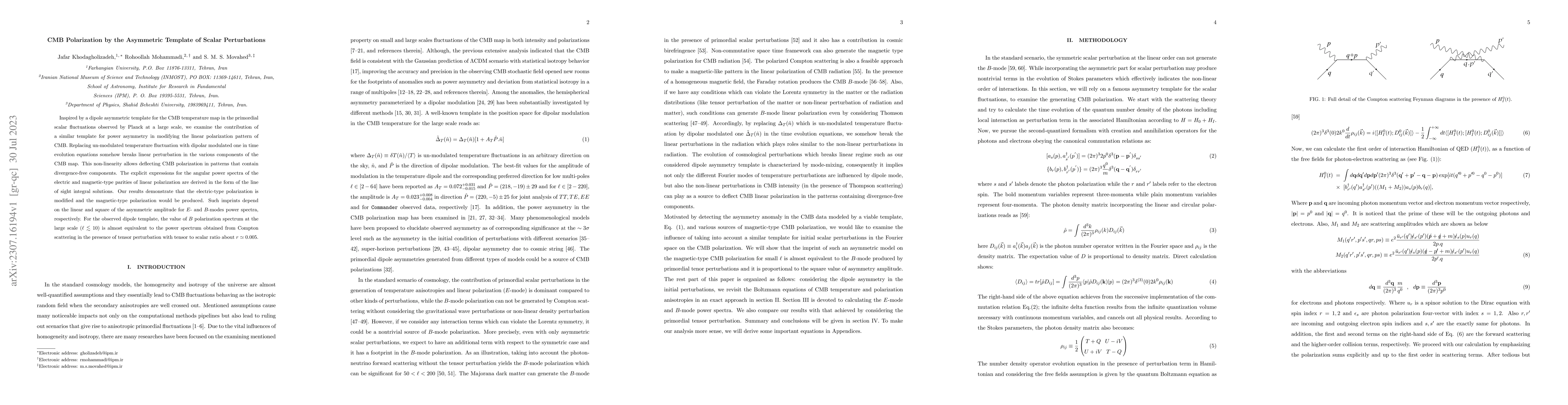 Thumbnail for CMB Polarization by the Asymmetric Template of Scalar Perturbations