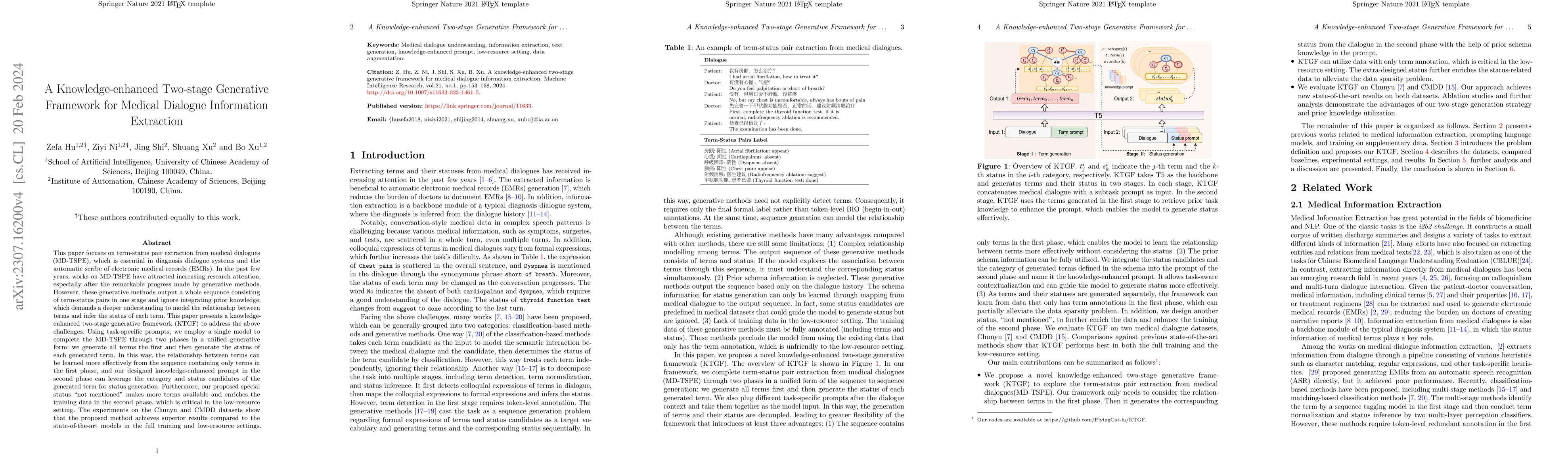 Thumbnail for A Knowledge-enhanced Two-stage Generative Framework for Medical Dialogue
  Information Extraction
