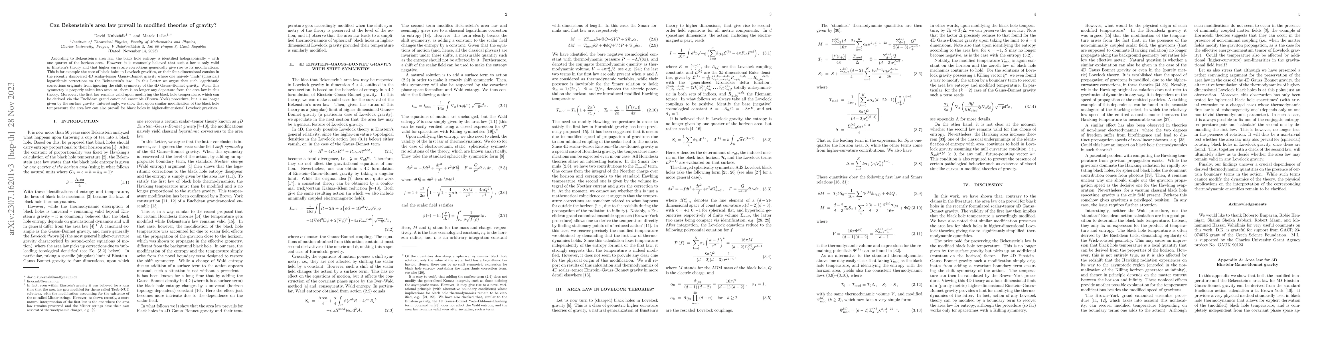 Thumbnail for Can Bekenstein's area law prevail in modified theories of gravity?
