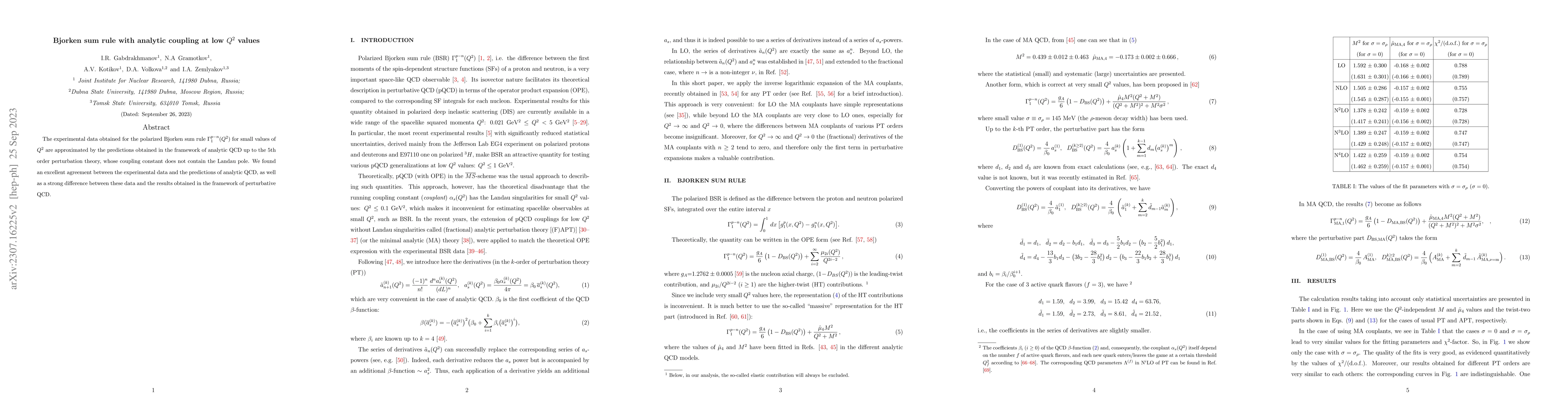 Thumbnail for Bjorken sum rule with analytic coupling at low Q2 values