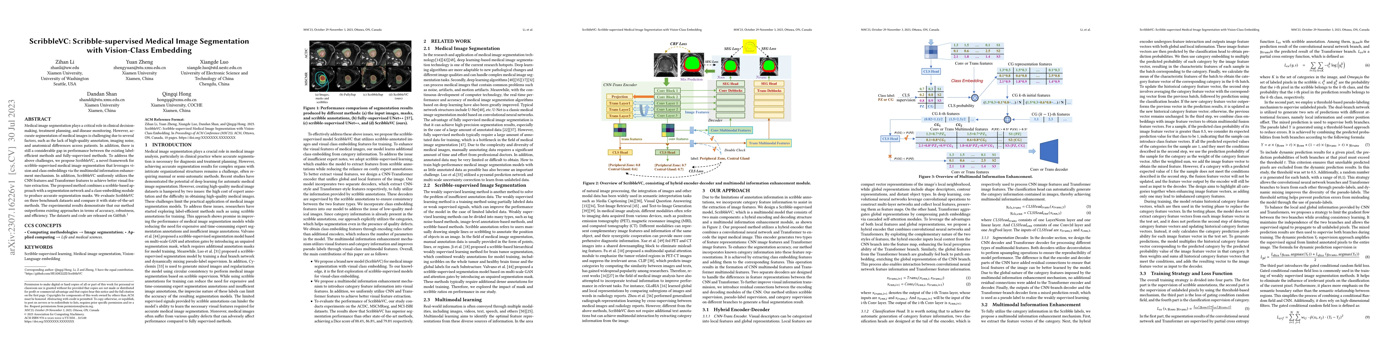 Thumbnail for ScribbleVC: Scribble-supervised Medical Image Segmentation with
  Vision-Class Embedding