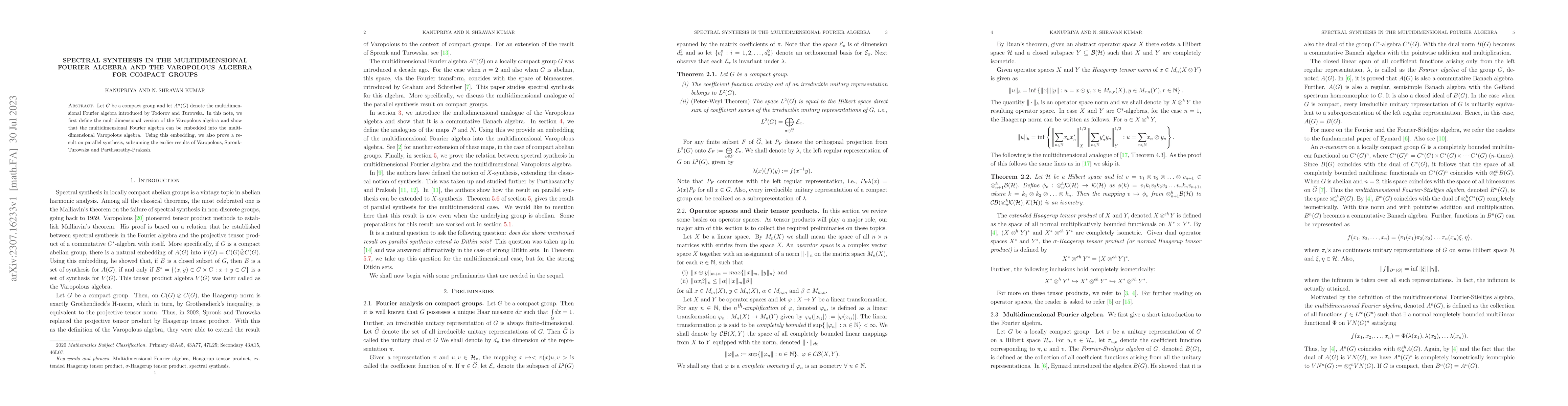 Thumbnail for Spectral Synthesis in the Multidimensional Fourier Algebra and the
  Varopolous Algebra for Compact Groups