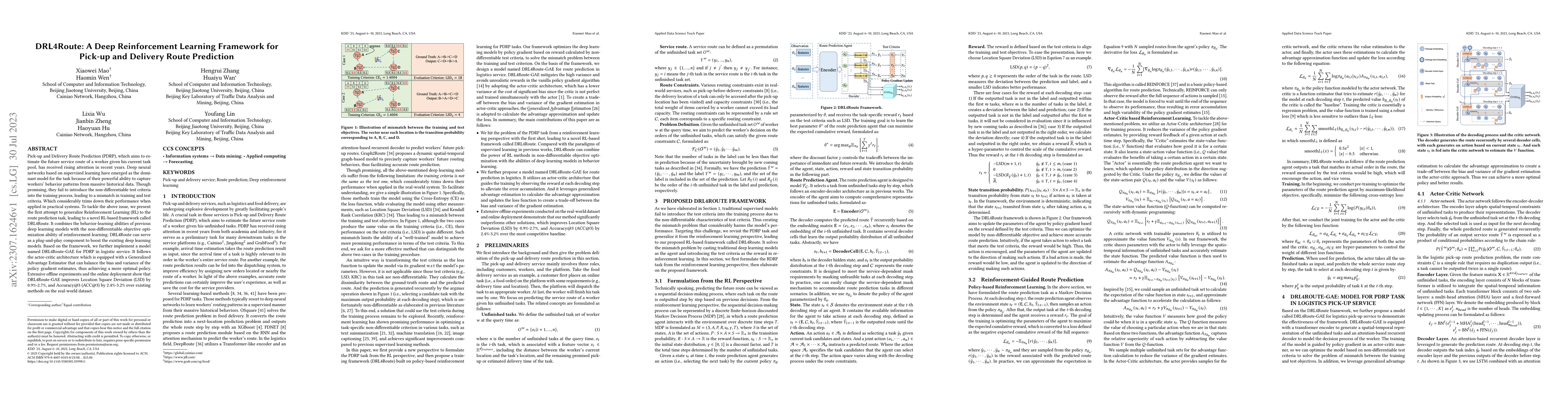 Thumbnail for DRL4Route: A Deep Reinforcement Learning Framework for Pick-up and
  Delivery Route Prediction