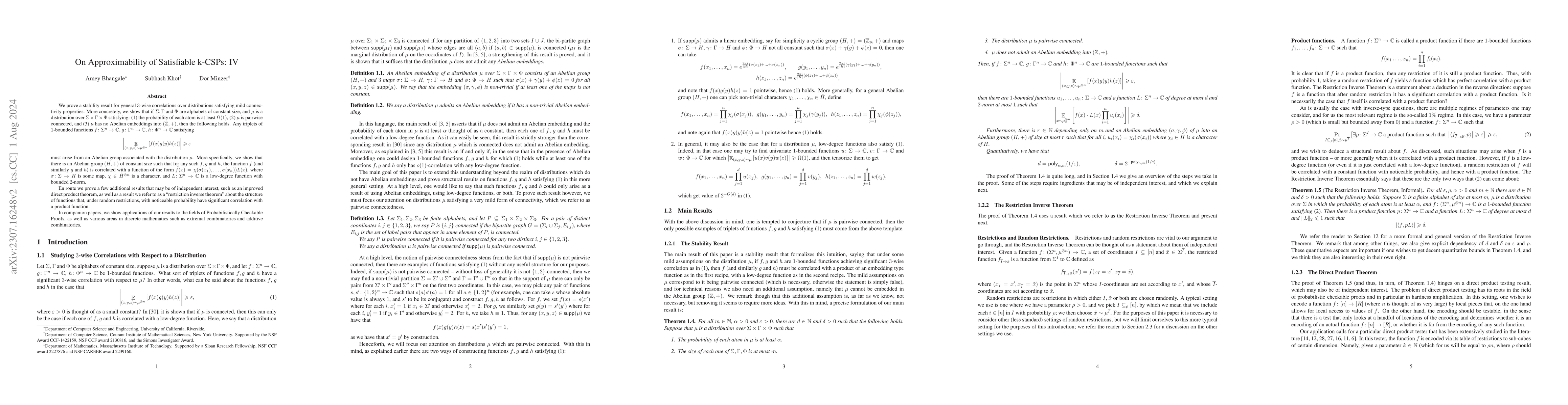 Thumbnail for On Approximability of Satisfiable k-CSPs: IV