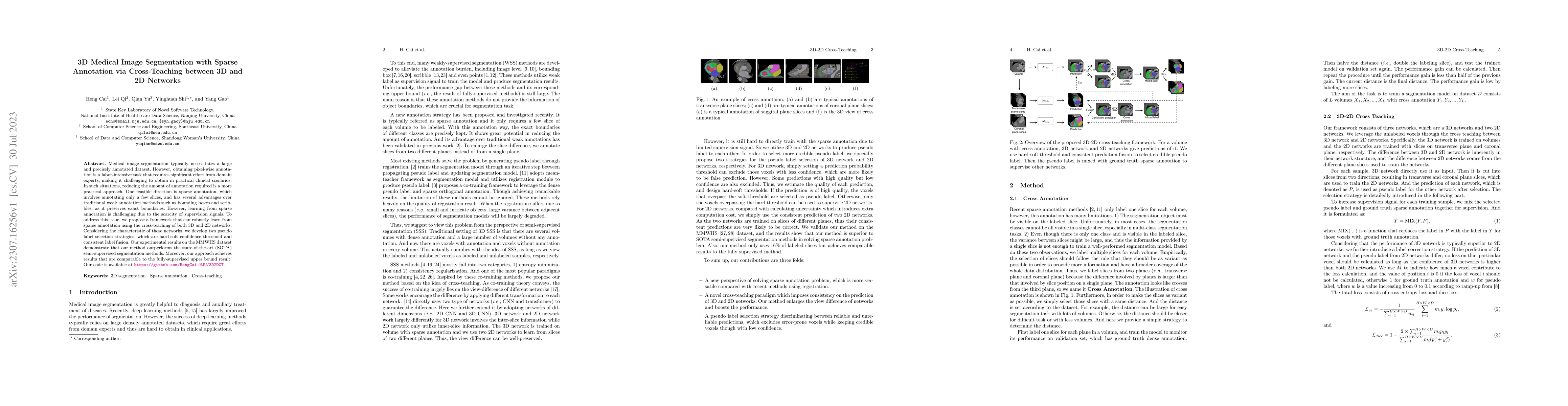 Thumbnail for 3D Medical Image Segmentation with Sparse Annotation via Cross-Teaching
  between 3D and 2D Networks