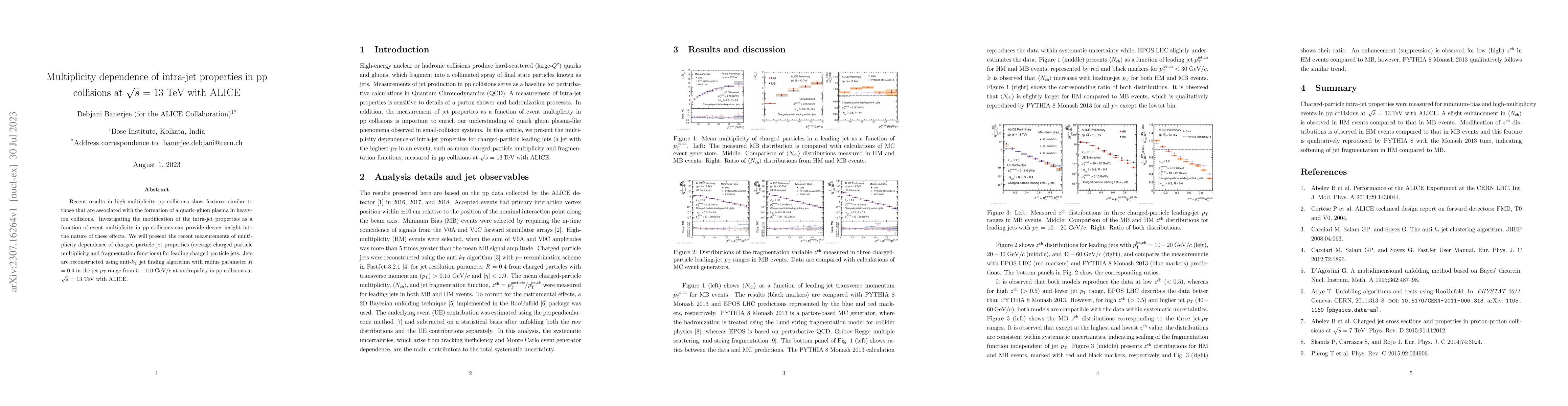 Thumbnail for Multiplicity dependence of intra-jet properties in pp collisions at
  $\sqrt{s}$ = 13 TeV with ALICE