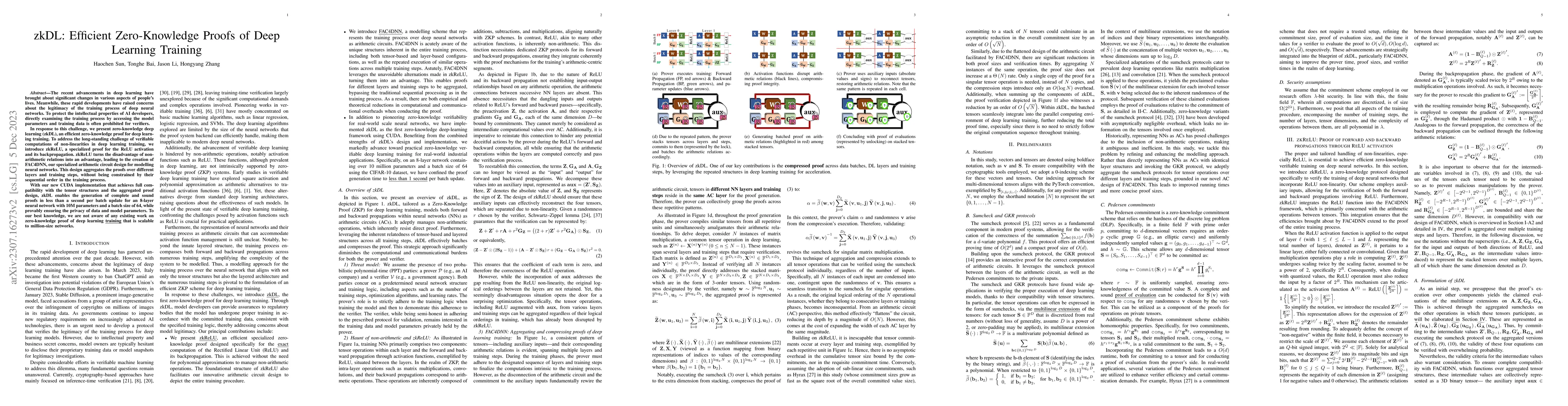 Thumbnail for zkDL: Efficient Zero-Knowledge Proofs of Deep Learning Training