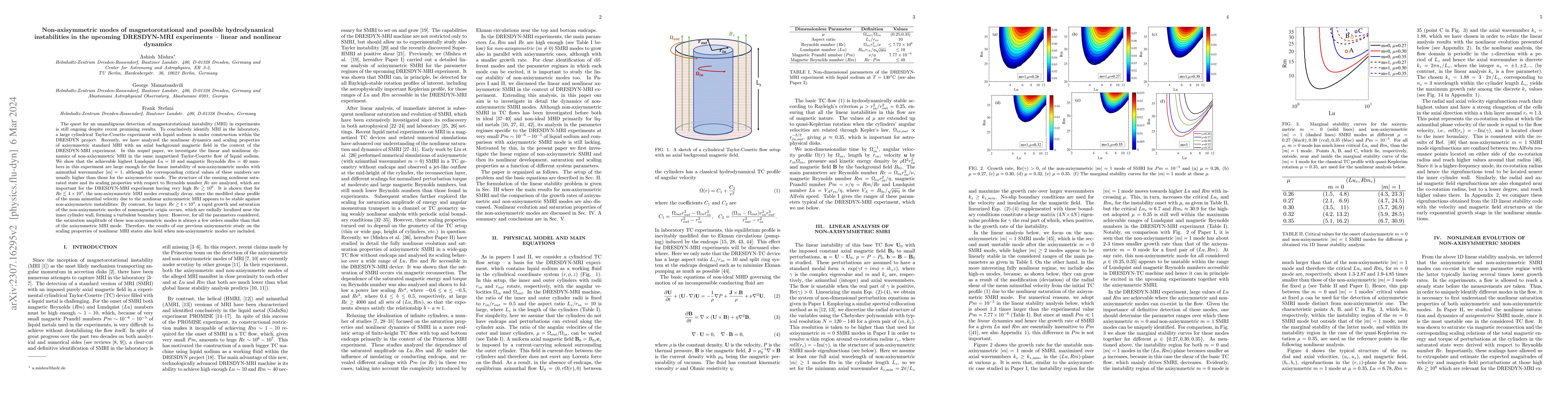 Thumbnail for Non-axisymmetric modes of magnetorotational and possible hydrodynamical
  instabilities in the upcoming DRESDYN-MRI experiments -- linear and nonlinear
  dynamics