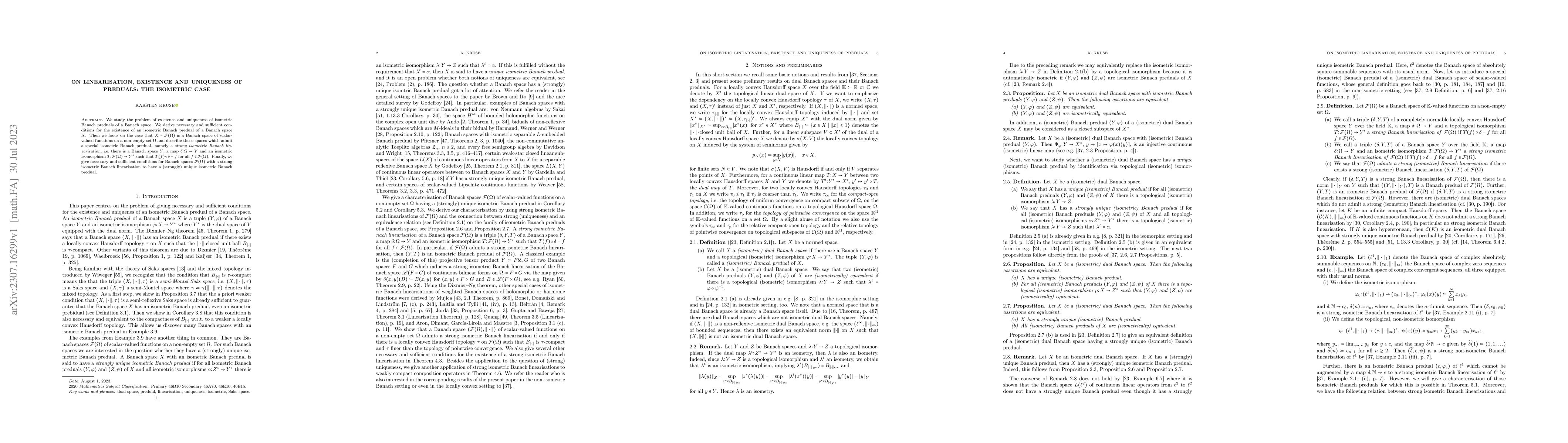 Thumbnail for On linearisation, existence and uniqueness of preduals: The isometric
  case