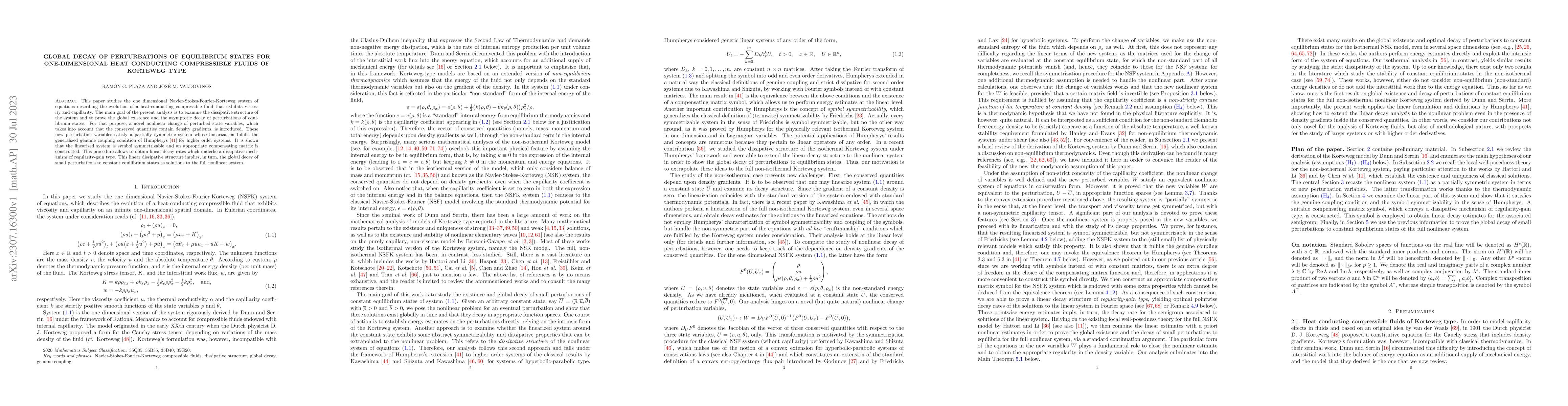 Thumbnail for Global decay of perturbations of equilibrium states for one-dimensional
  heat conducting compressible fluids of Korteweg type