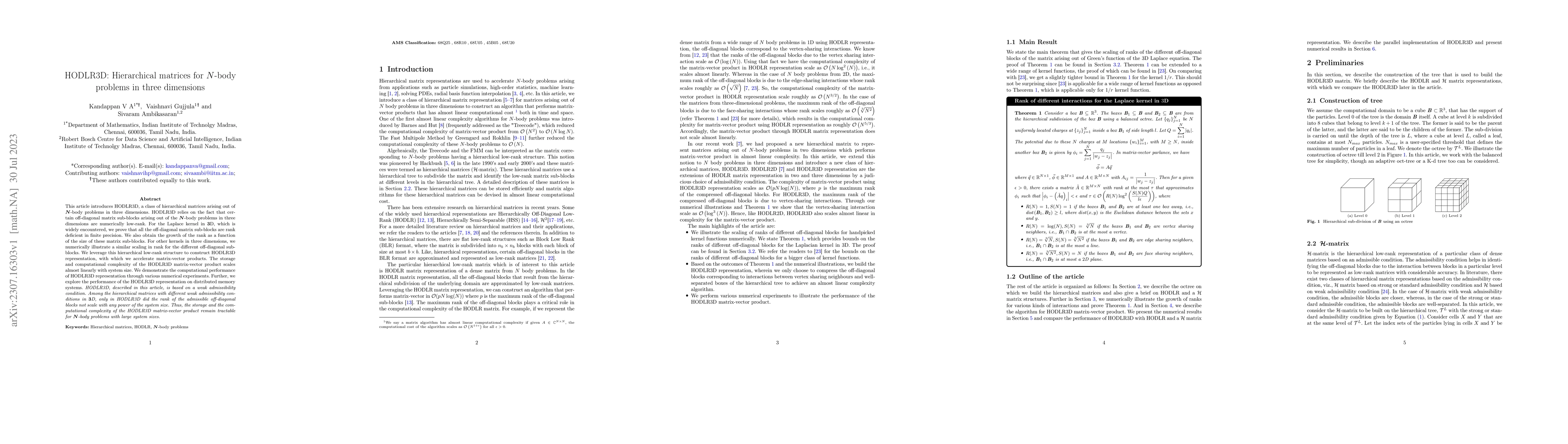 Thumbnail for HODLR3D: Hierarchical matrices for $N$-body problems in three dimensions