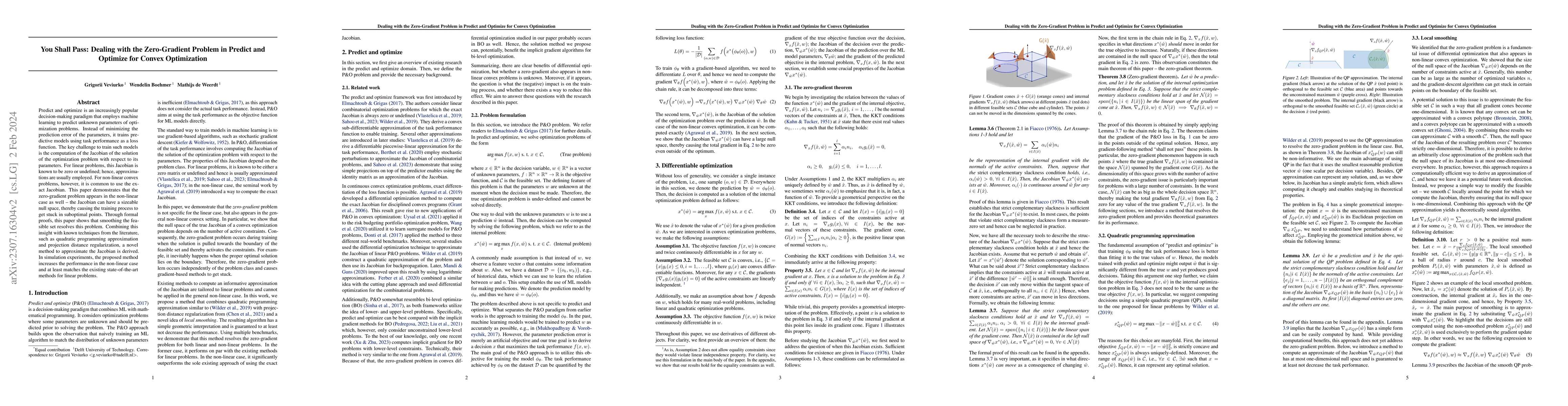 Thumbnail for You Shall Pass: Dealing with the Zero-Gradient Problem in Predict and
  Optimize for Convex Optimization