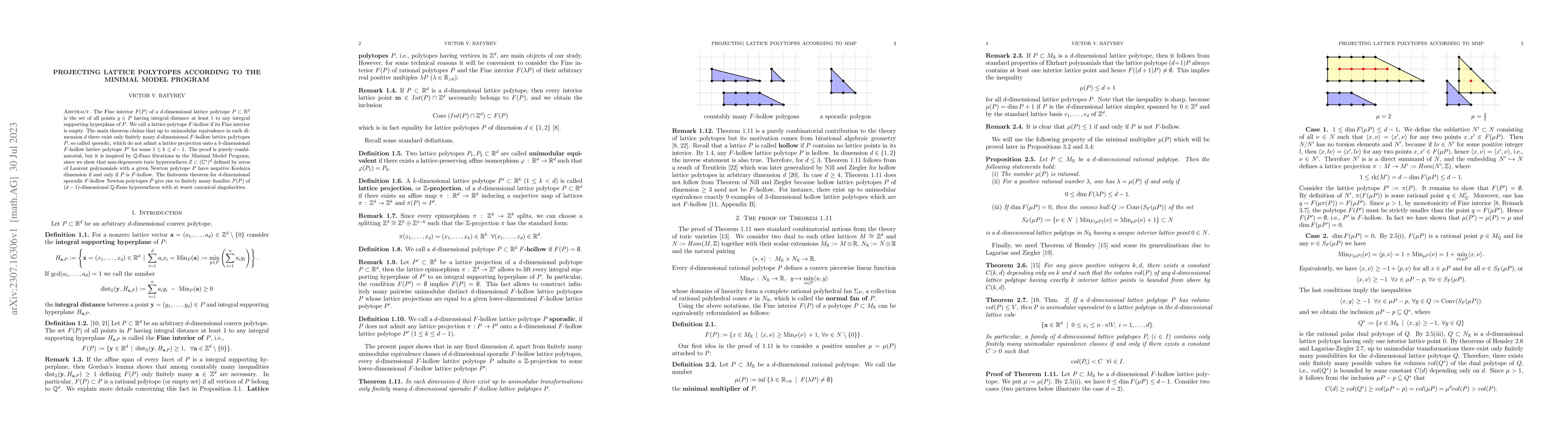 Thumbnail for Projecting lattice polytopes according to the Minimal Model Program