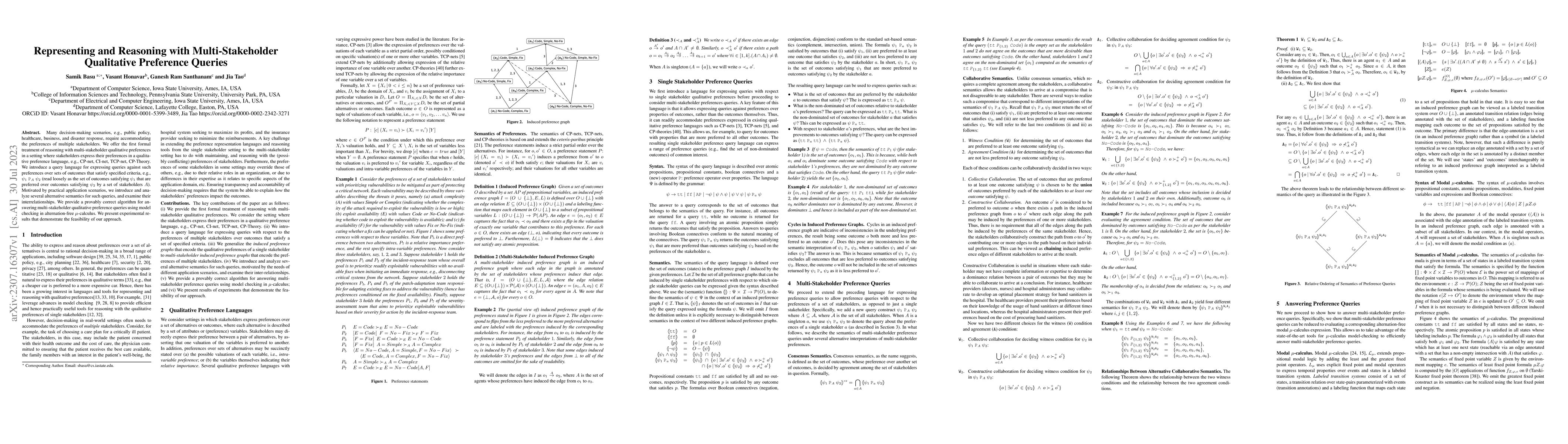 Thumbnail for Representing and Reasoning with Multi-Stakeholder Qualitative Preference
  Queries