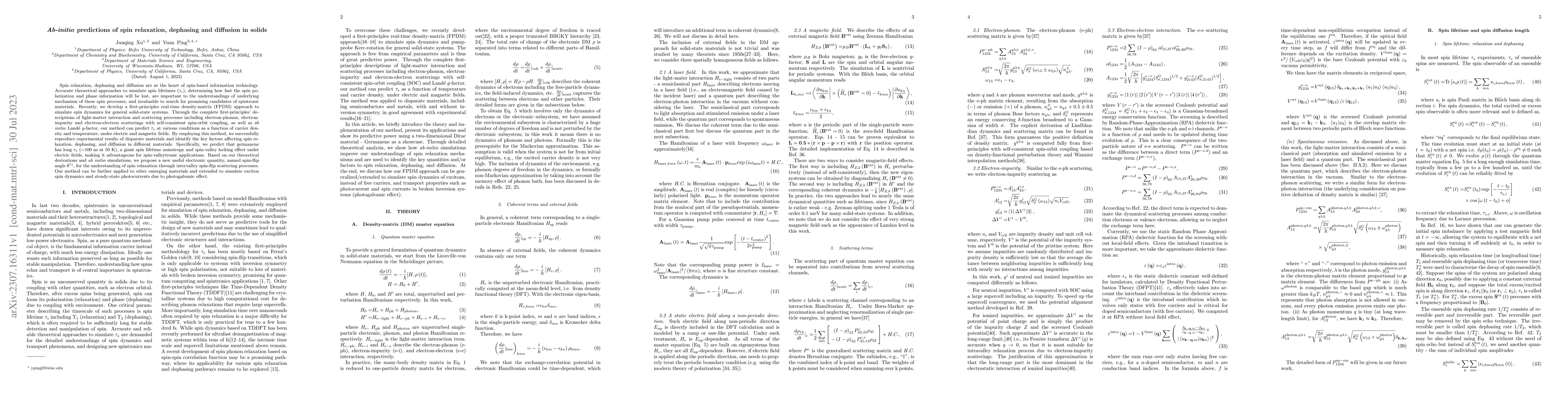 Thumbnail for Ab-initio predictions of spin relaxation, dephasing and diffusion in
  solids