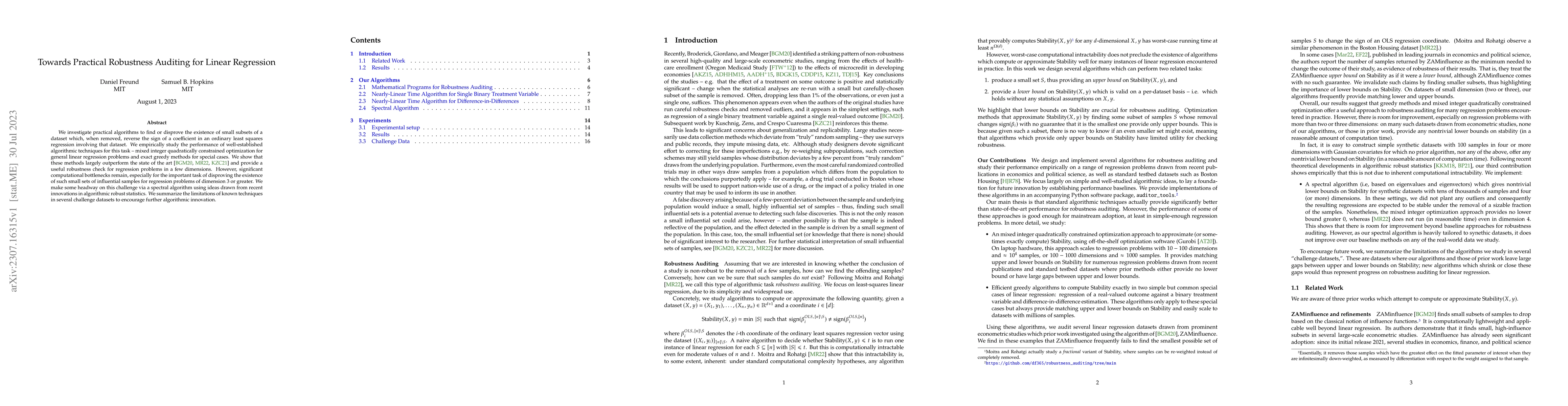 Thumbnail for Towards Practical Robustness Auditing for Linear Regression