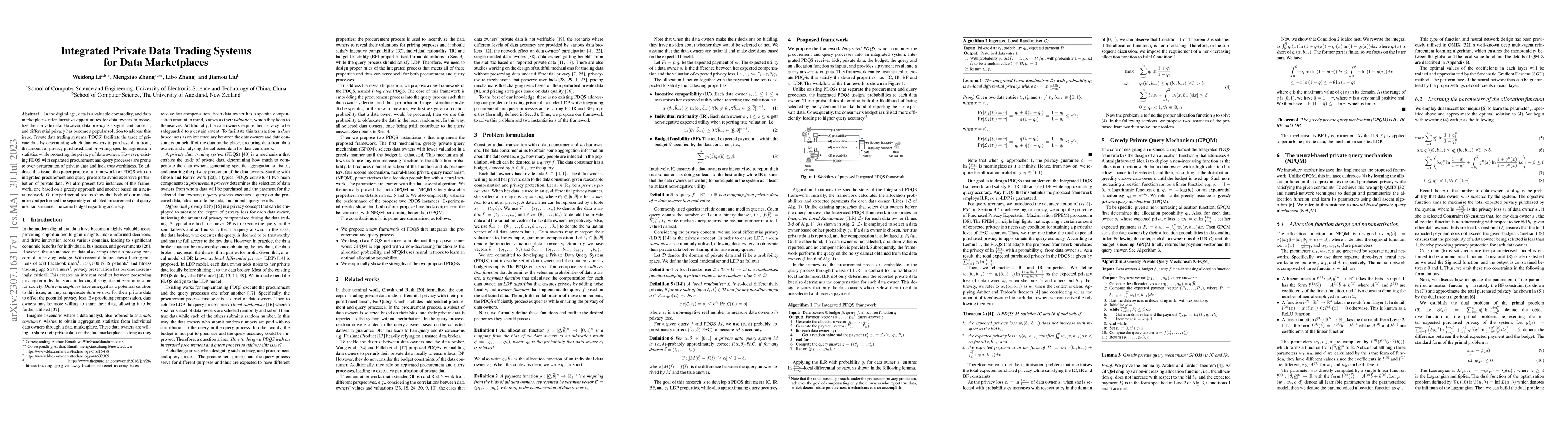 Thumbnail for Integrated Private Data Trading Systems for Data Marketplaces
