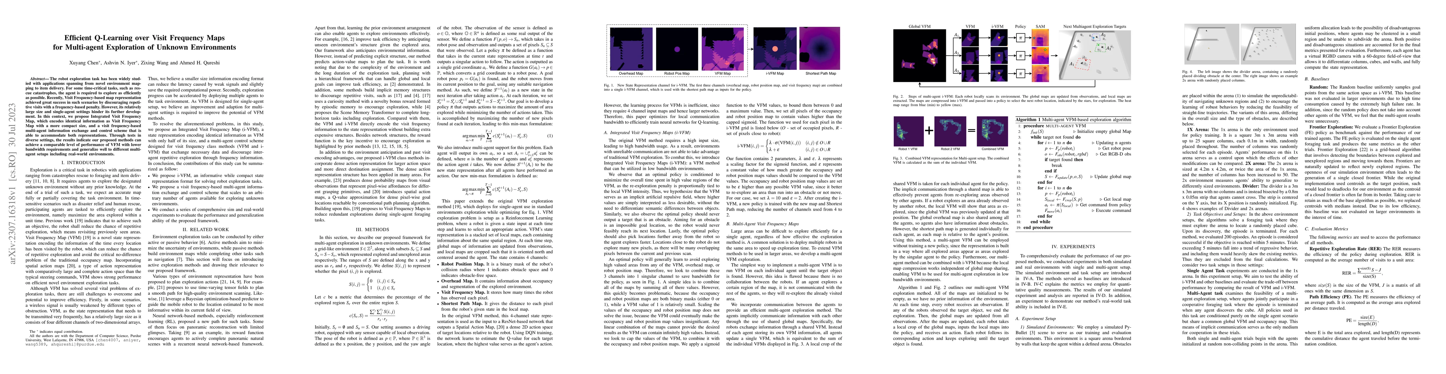 Thumbnail for Efficient Q-Learning over Visit Frequency Maps for Multi-agent
  Exploration of Unknown Environments