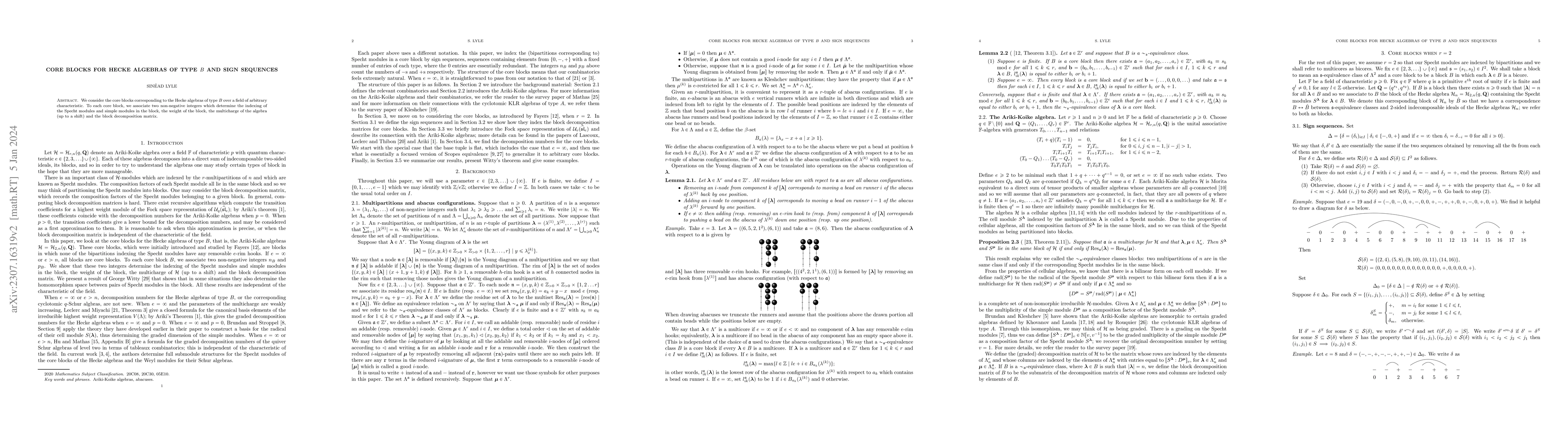 Thumbnail for Core blocks for Hecke algebras of type B and sign sequences