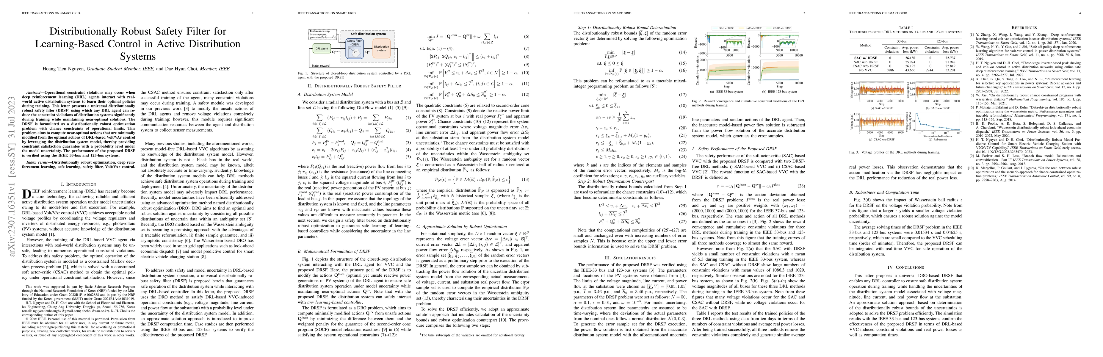 Thumbnail for Distributionally Robust Safety Filter for Learning-Based Control in
  Active Distribution Systems