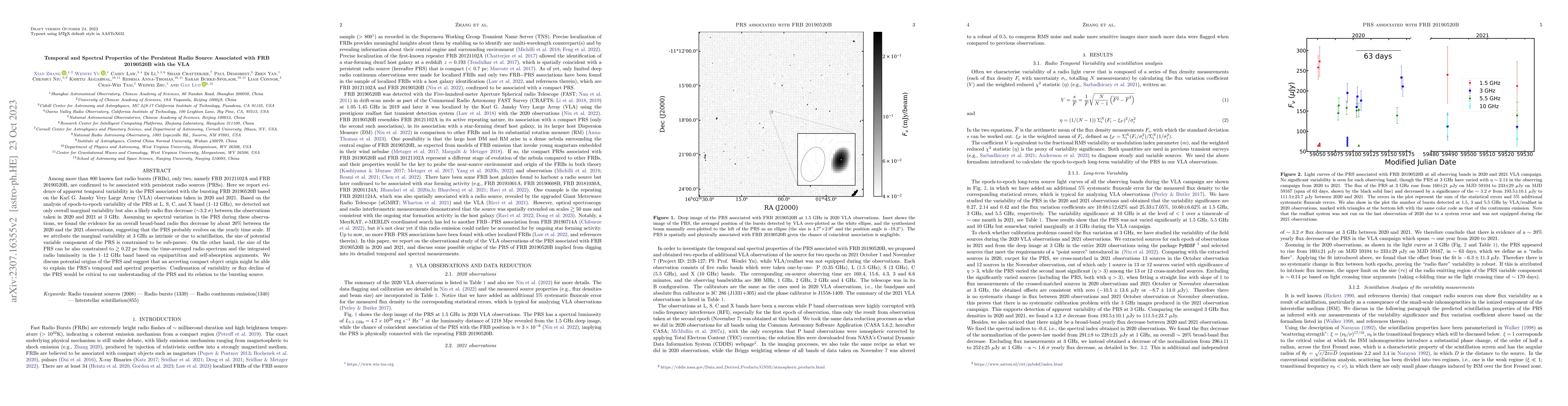 Thumbnail for Temporal and Spectral Properties of the Persistent Radio Source
  Associated with FRB 20190520B with the VLA