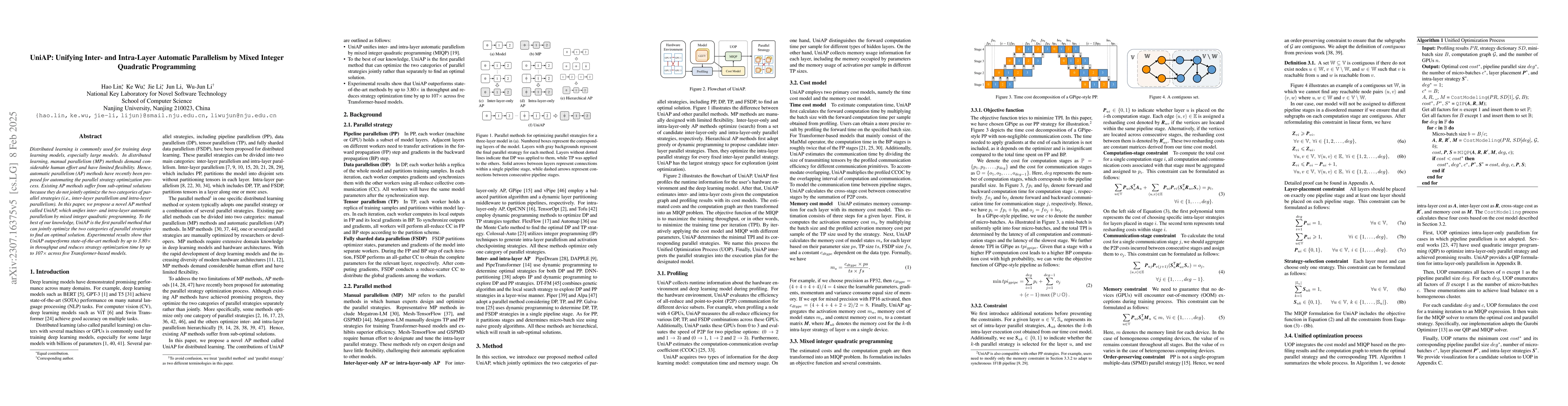 Thumbnail for UniAP: Unifying Inter- and Intra-Layer Automatic Parallelism by Mixed
  Integer Quadratic Programming