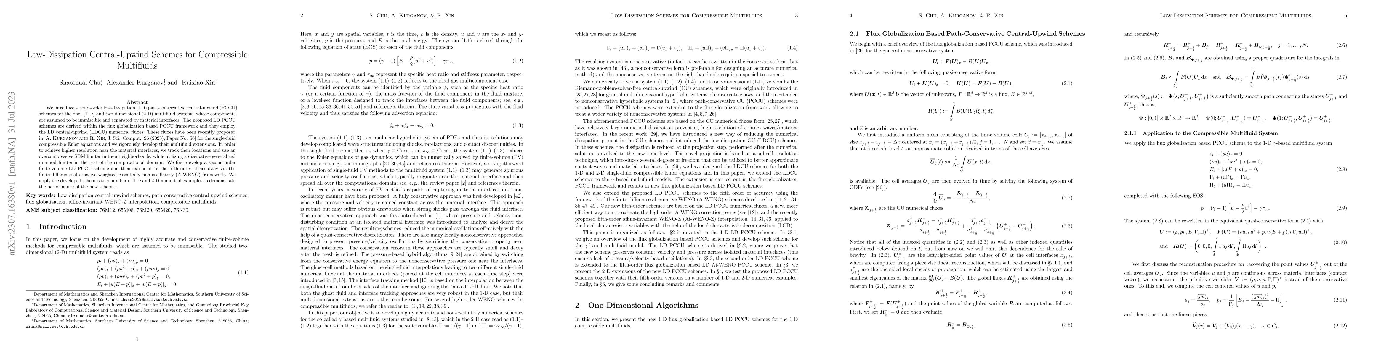 Thumbnail for Low-Dissipation Central-Upwind Schemes for Compressible Multifluids