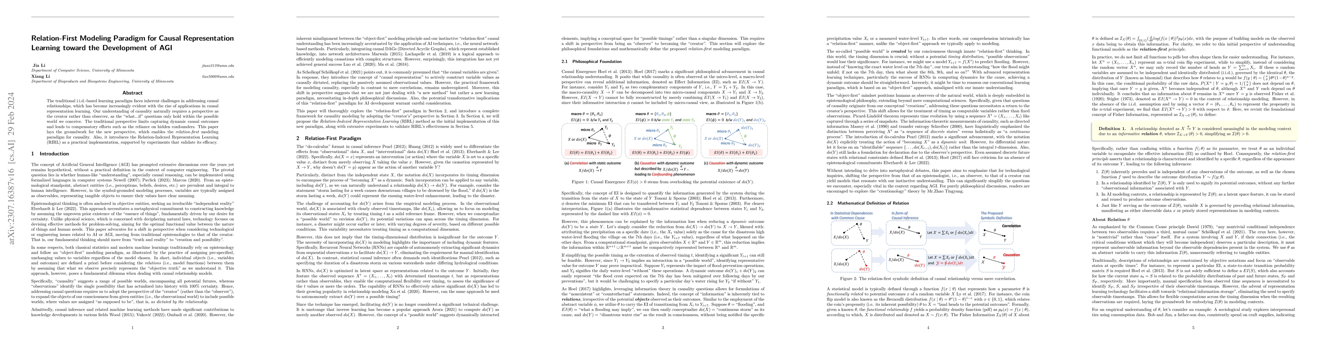 Thumbnail for Relation-First Modeling Paradigm for Causal Representation Learning
  toward the Development of AGI
