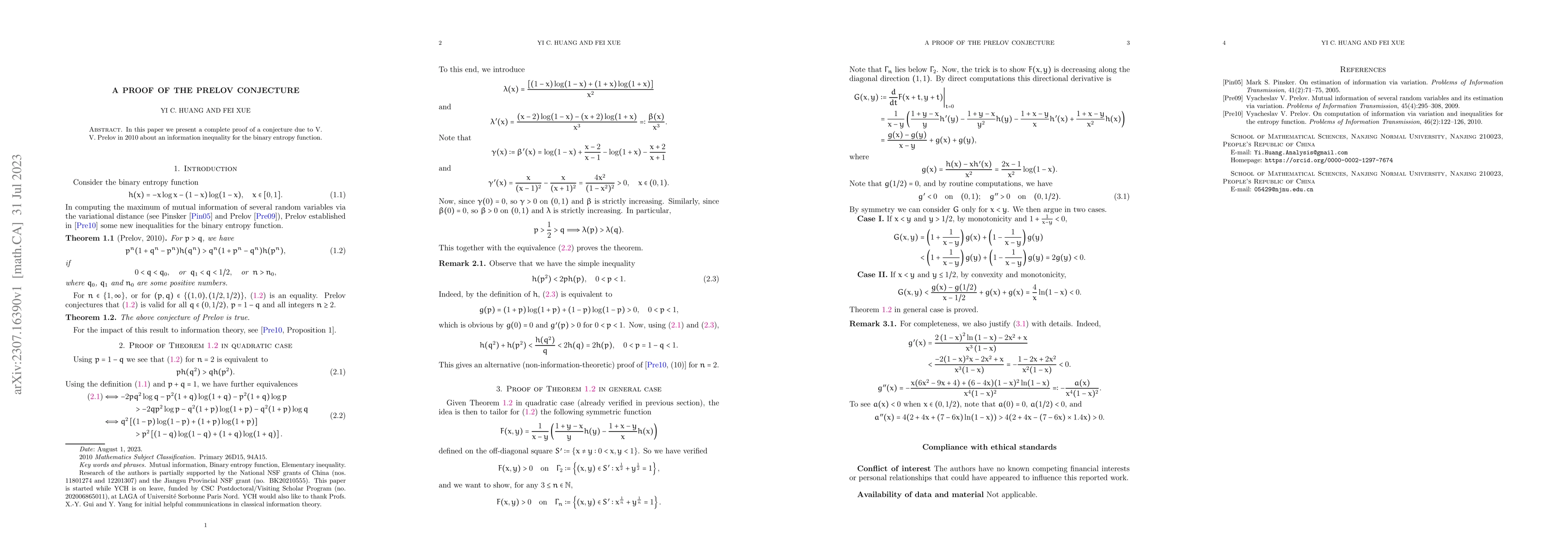Thumbnail for A proof of the Prelov conjecture