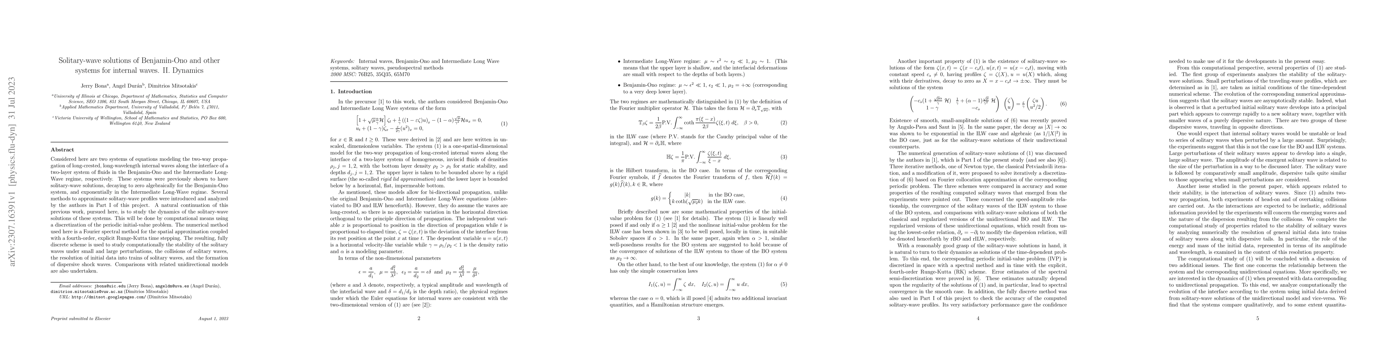 Thumbnail for Solitary-wave solutions of Benjamin-Ono and other systems for internal
  waves. II. Dynamics