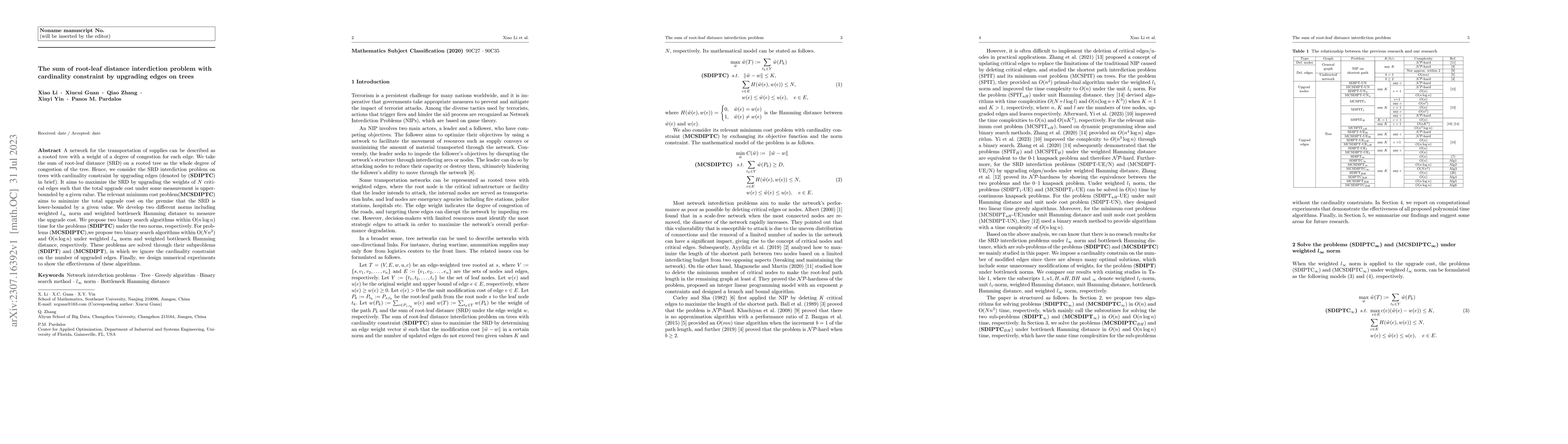 Thumbnail for The sum of root-leaf distance interdiction problem with cardinality
  constraint by upgrading edges on trees