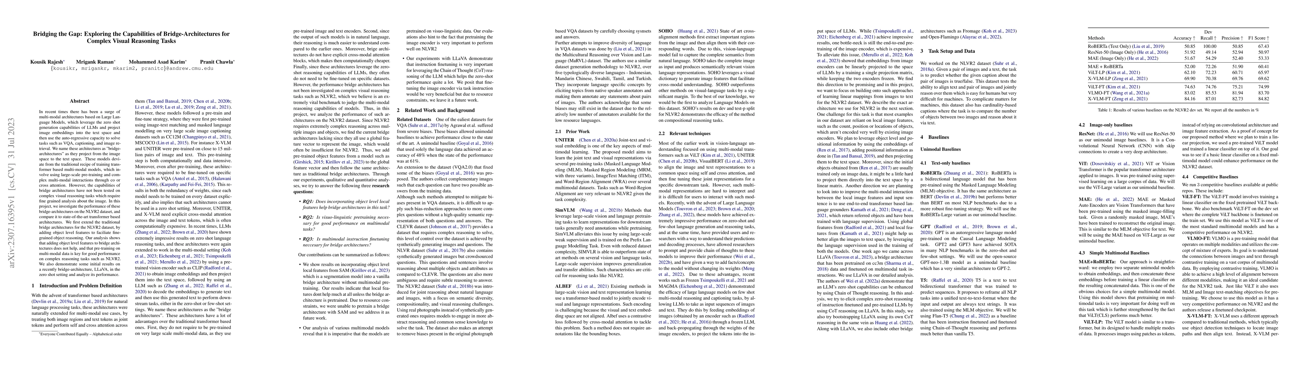 Thumbnail for Bridging the Gap: Exploring the Capabilities of Bridge-Architectures for
  Complex Visual Reasoning Tasks