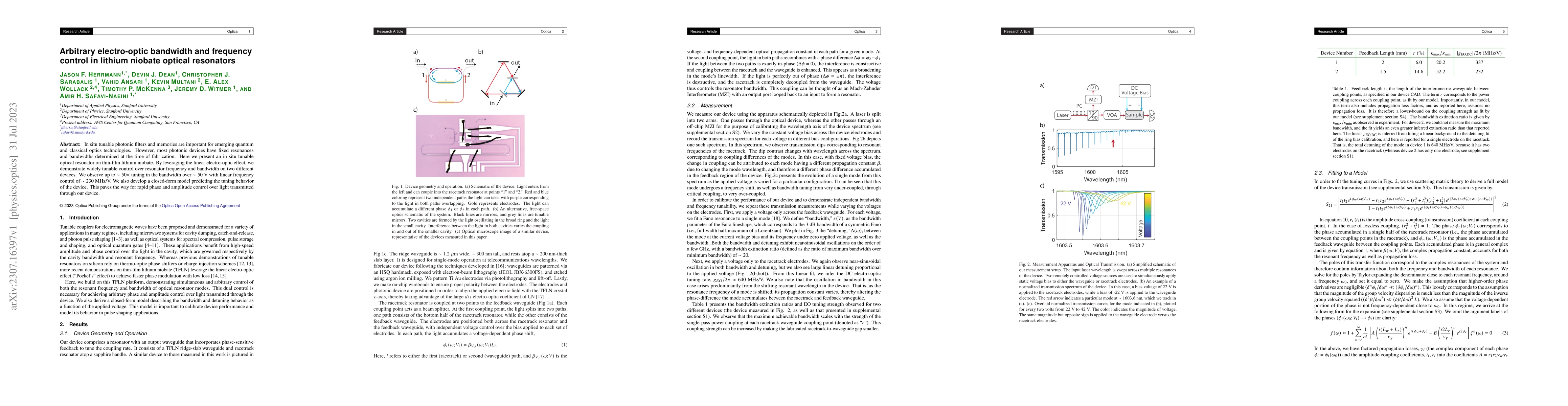 Thumbnail for Arbitrary electro-optic bandwidth and frequency control in lithium
  niobate optical resonators